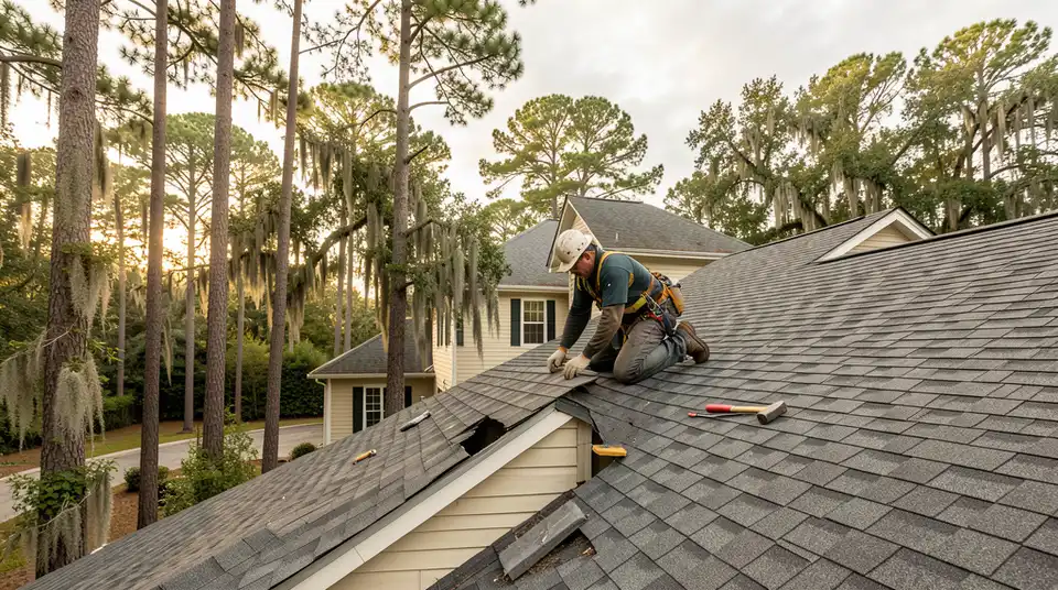 Roof leak repair on a shingle roof in Summerville SC
