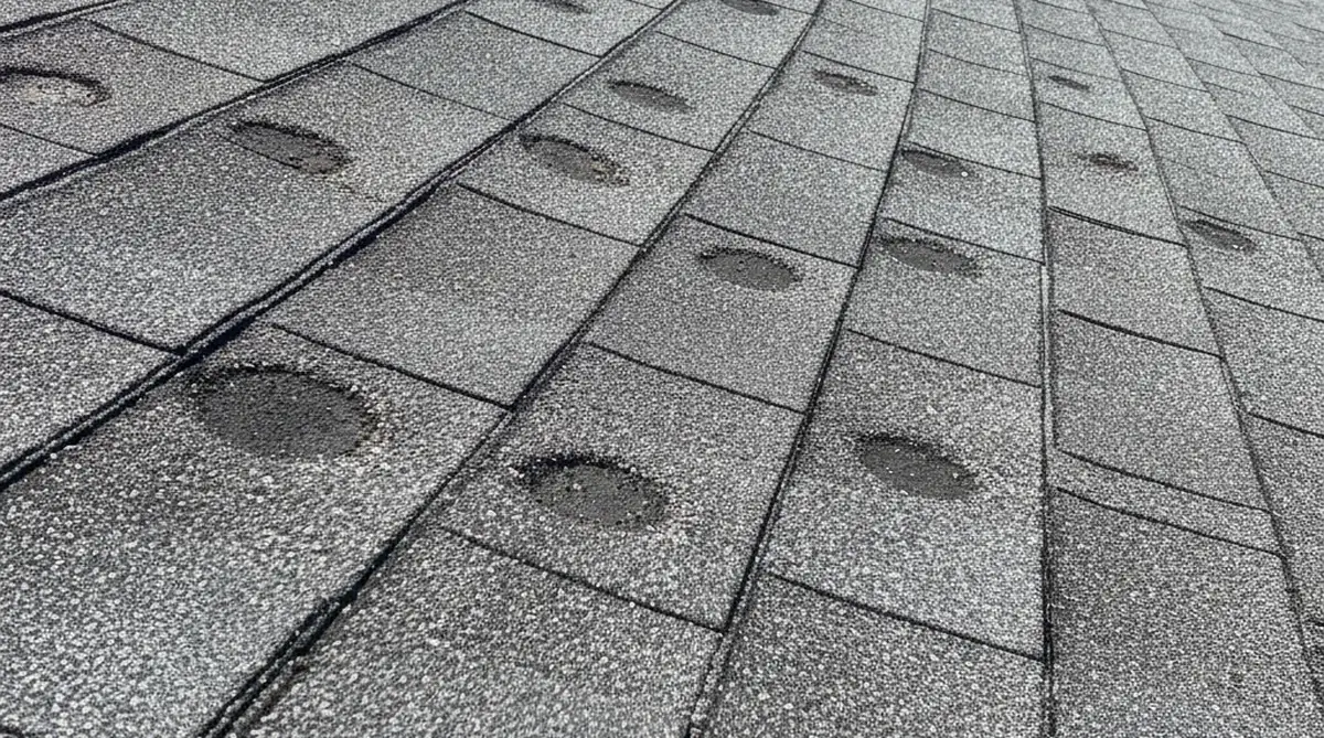 Hail damage on asphalt shingles in Summerville SC
