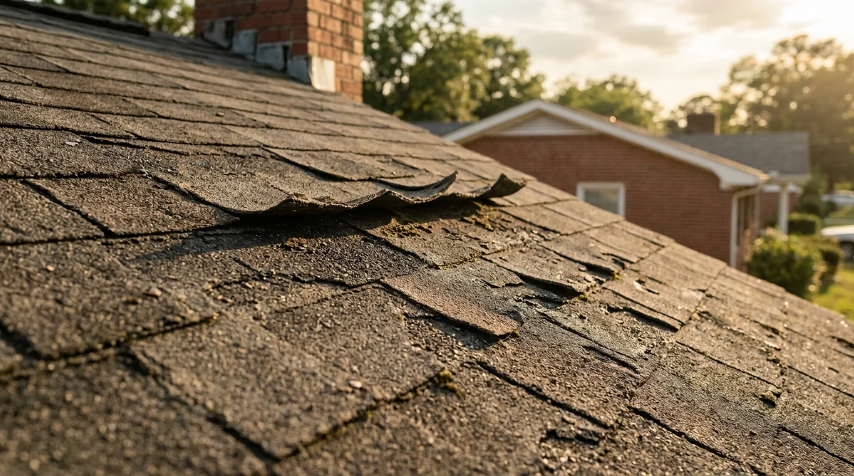 Aging asphalt shingle roof in Orangeburg SC showing curled shingles